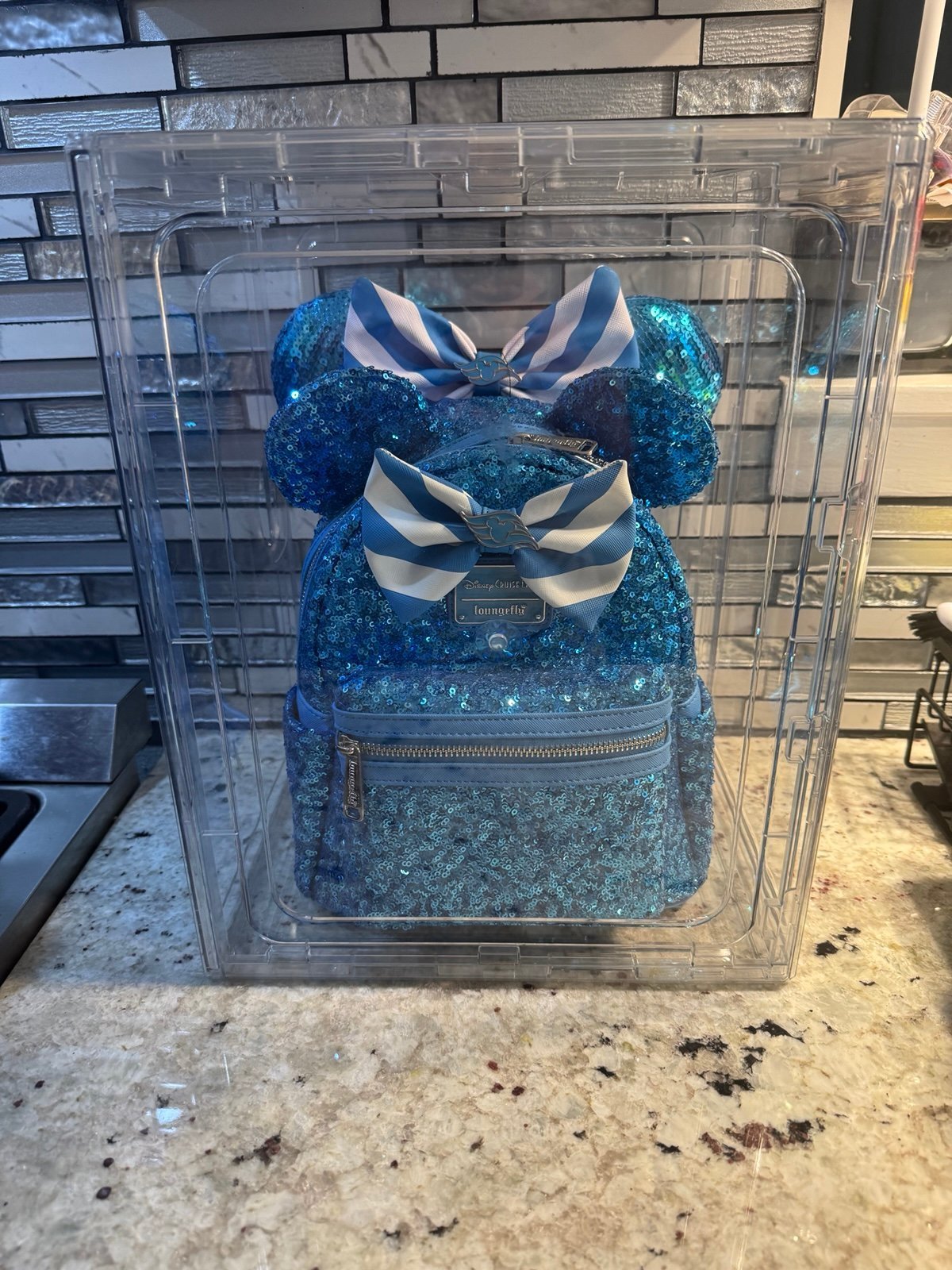 Disney Cruise Line Teal Turquoise Blue Nautical Loungefly Mini Backpack & Ears