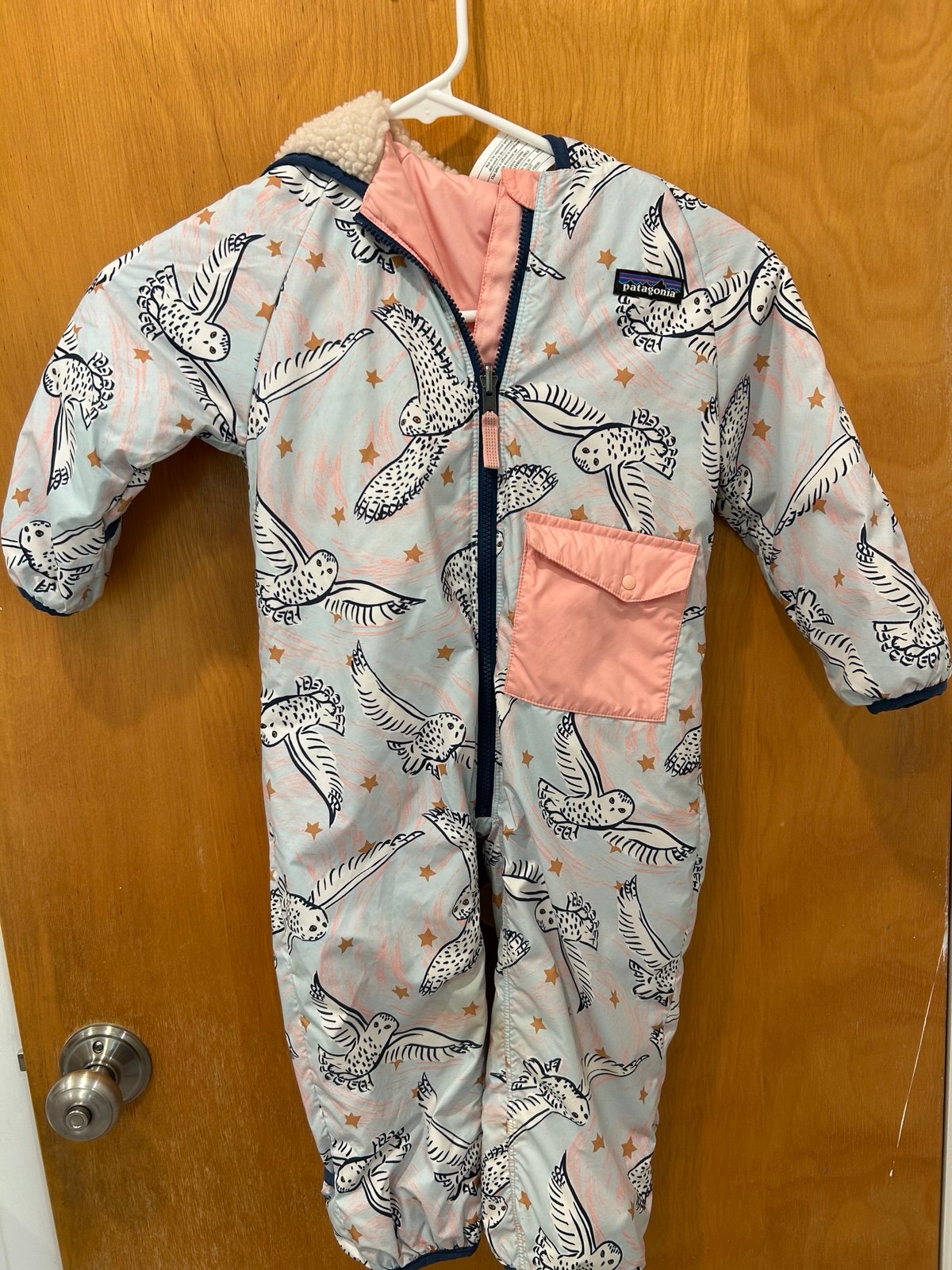 Patagonia Infant Reversible Puff-Ball Bunting snowsuit, owl print