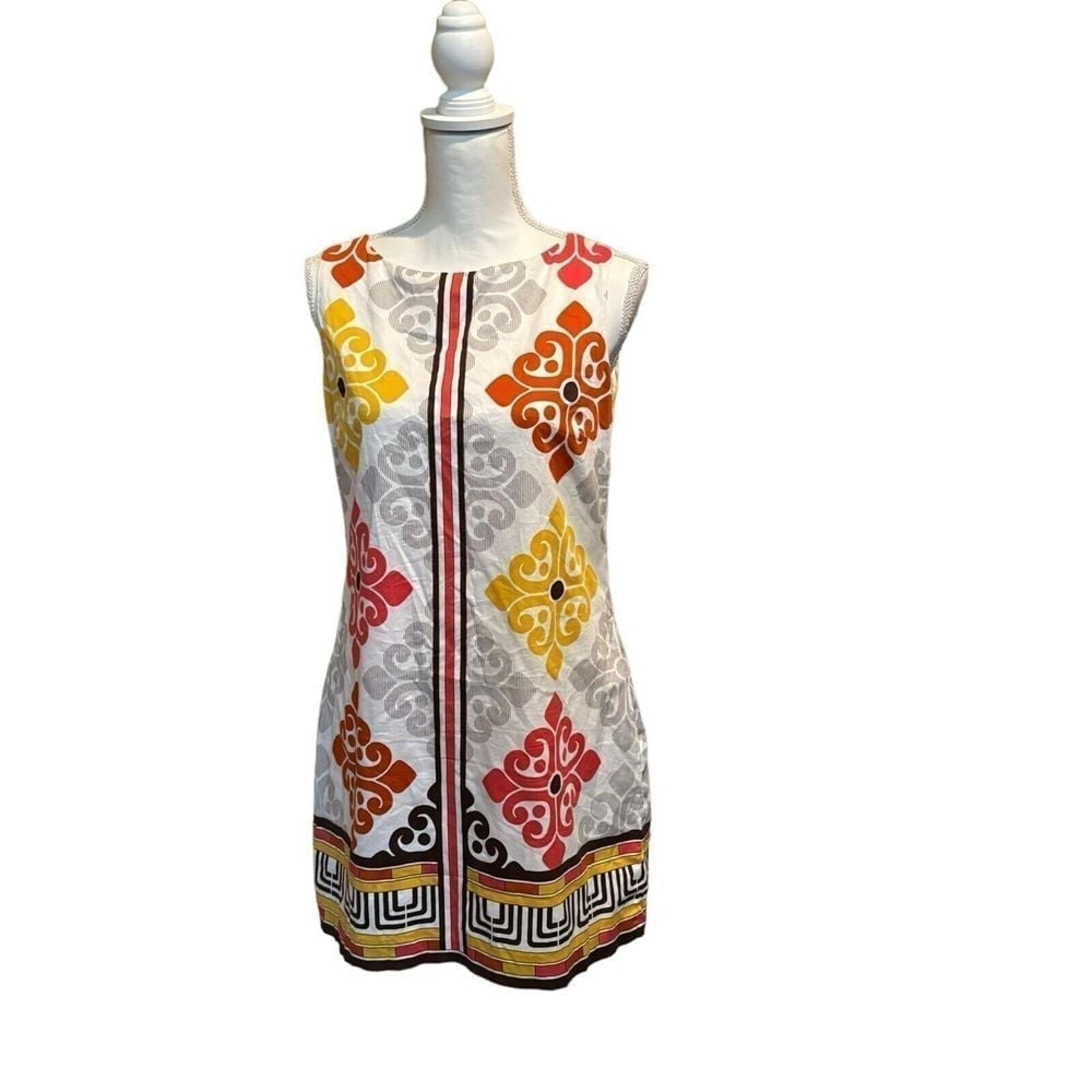 HAROLD'S Women's Size 4 Sleeveless White Geometric Tropical Sheath Dress