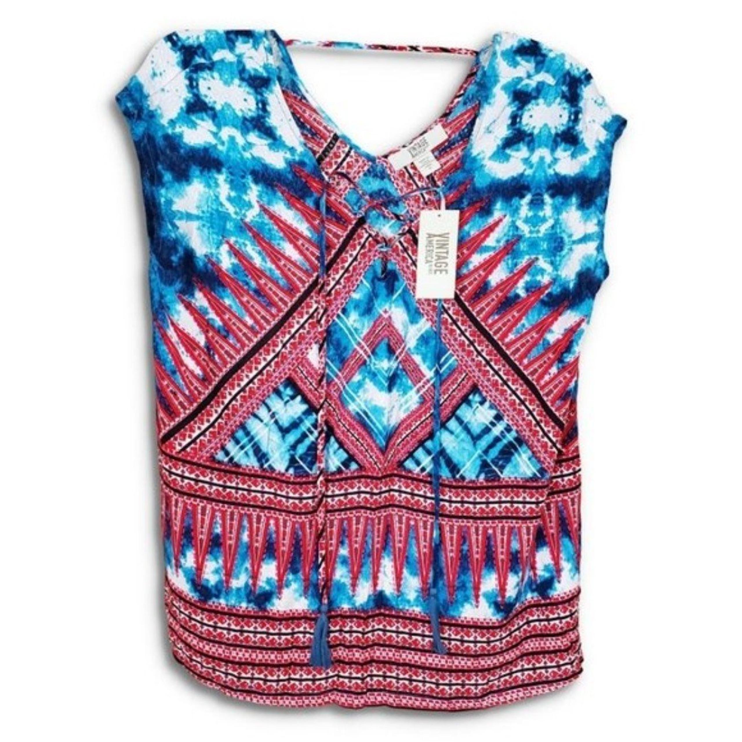 Vintage America New Sleeveless V neck Boho Western Tie Dye Tank Top