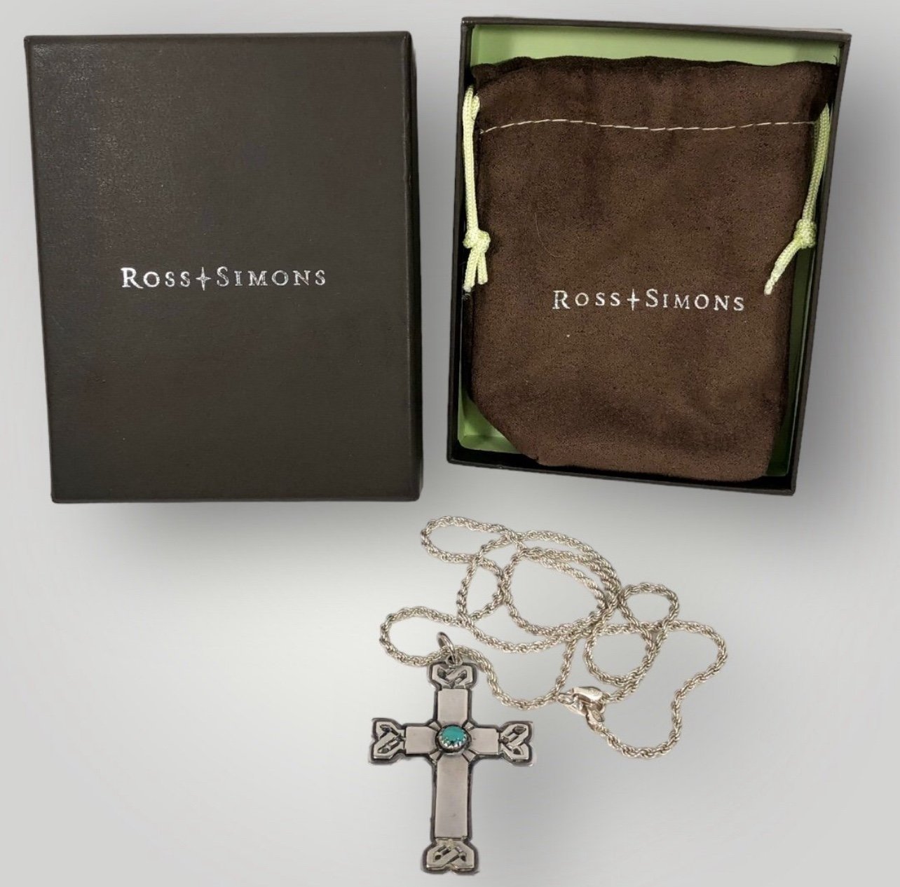 Jewelry Ross Simons Italian Silver Bismark Chain W/Turquoise Cross Necklace!