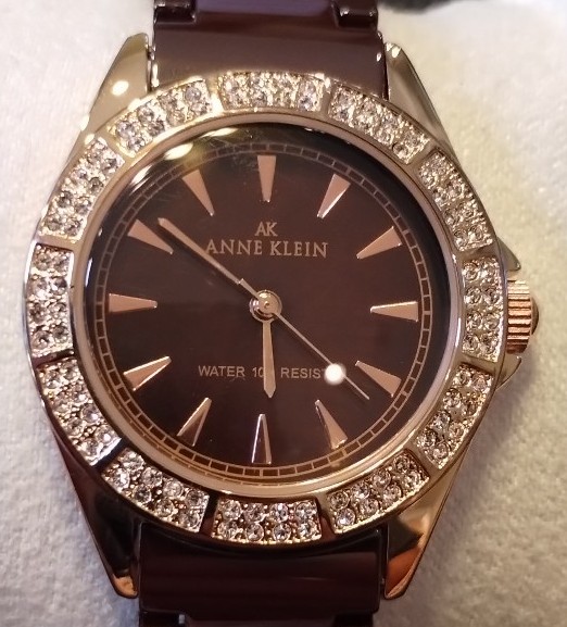 ANNE KLEIN WOMEN'S 10/9682RGBN BROWN CERAMIC BRACELET ROSEGOLD TONE WATCH