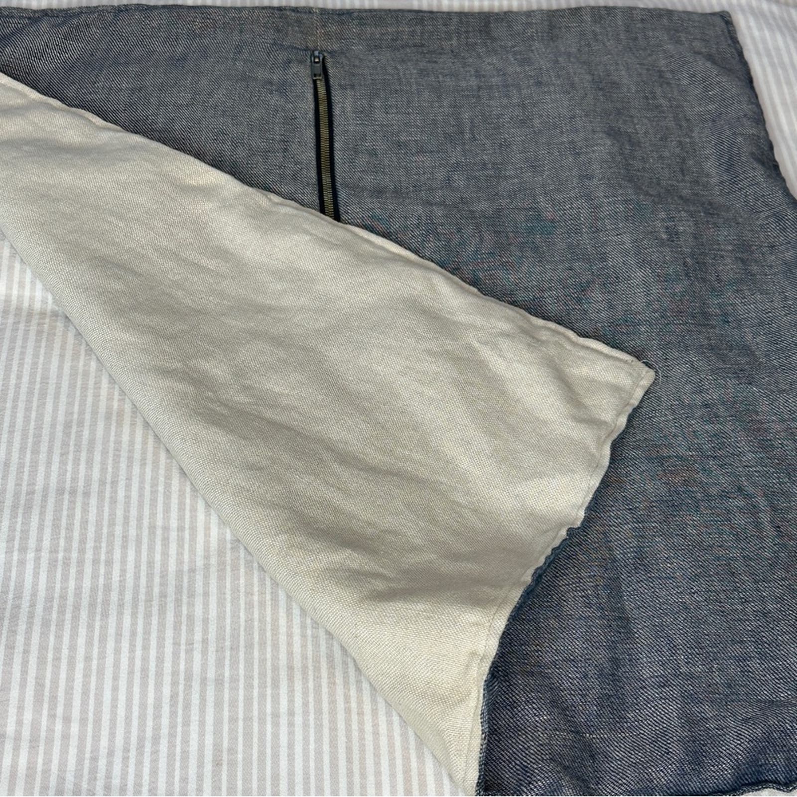 Heidi Merrick Navy Tan Square Pillow Cover with Zip Decor