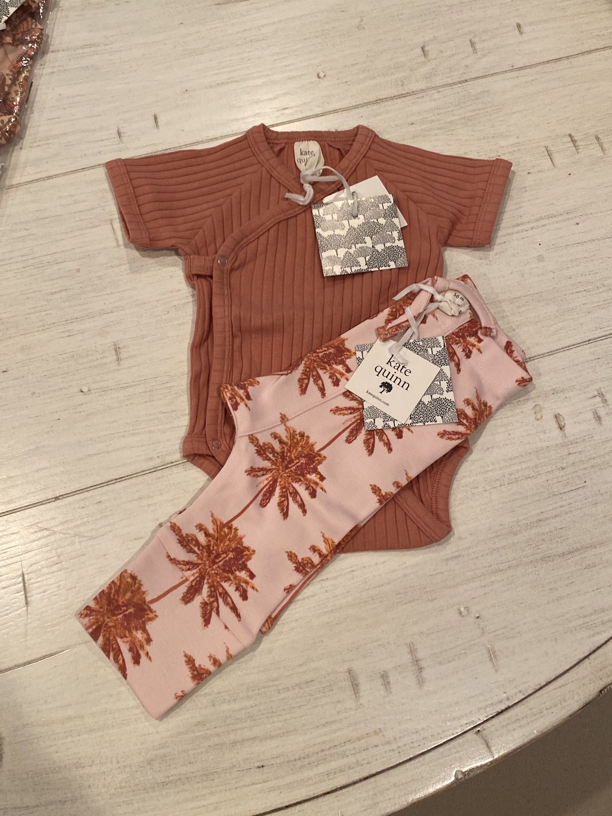 Kate Quinn classic panda pant and Bow | sunset palm | organic cotton - 3-6
