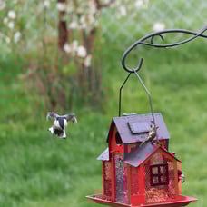 Metal Solar Bird Feeders House for Outside Hanging, Red