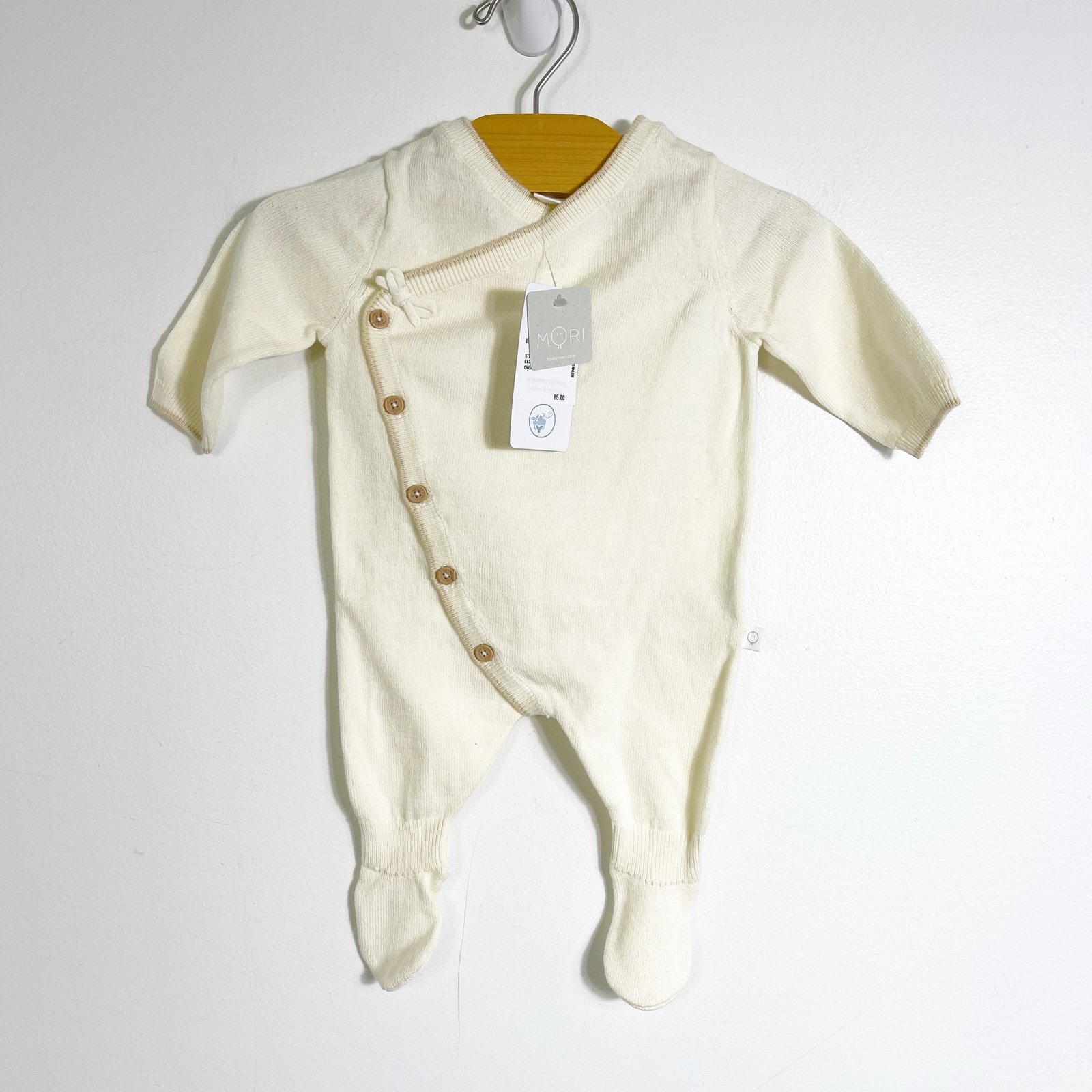 Mori Knitted Organic Cotton Wool Kimono Romper Ivory Cream Newborn