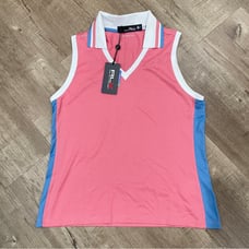 NEW RLX Ralph Lauren Women Golf Short Sleeve Polo Shirt Size M Pink Blue