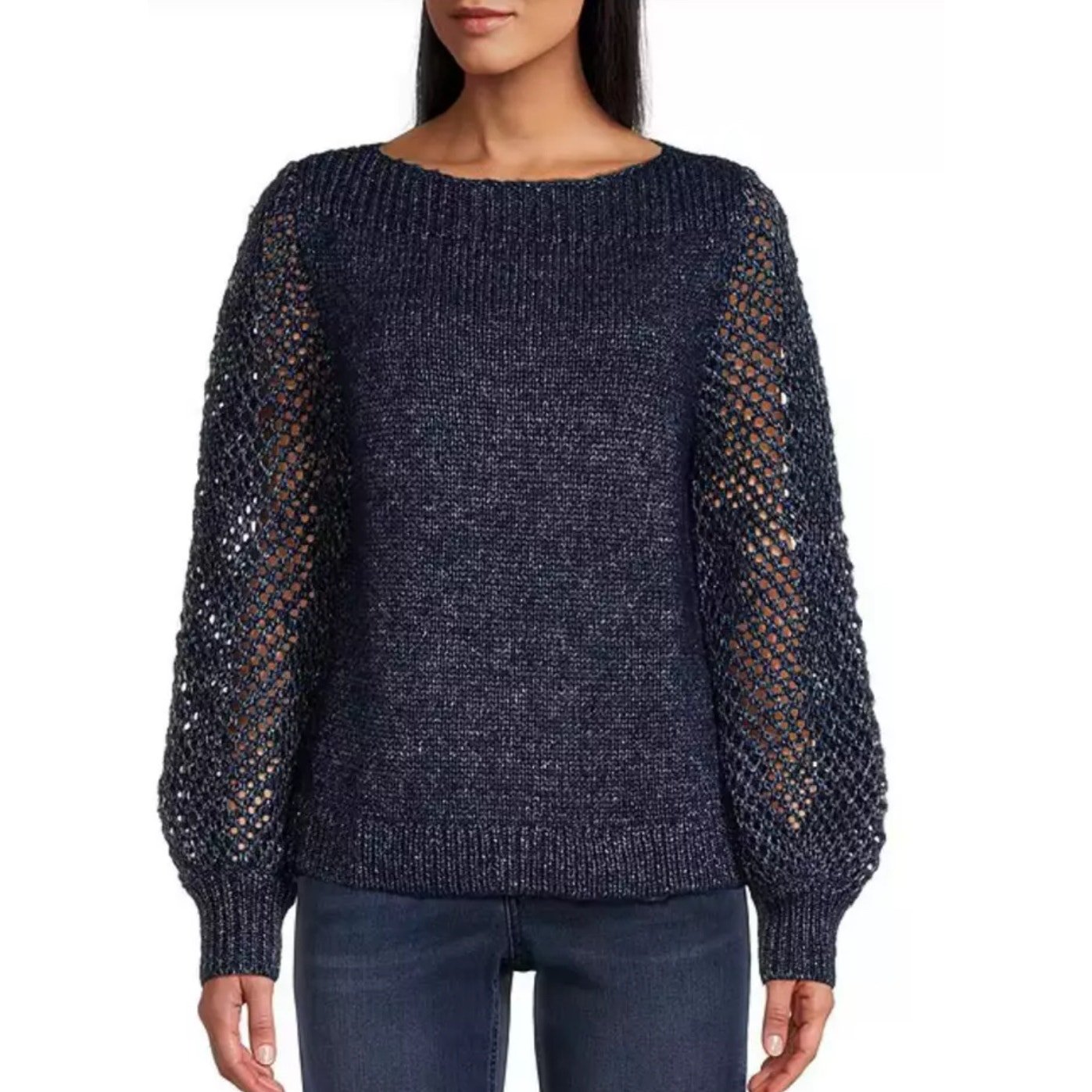 Tommy Bahama Sz XL Blue Pullover Boat Neck Shimmer Balloon Sleeve Sweater NWT