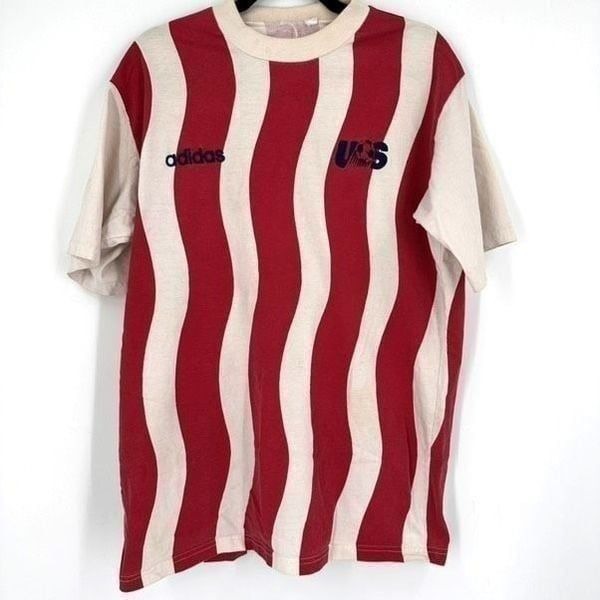 Vintage Adidas Men's USA World Cup Soccer Jersey Striped Red White Size Medium