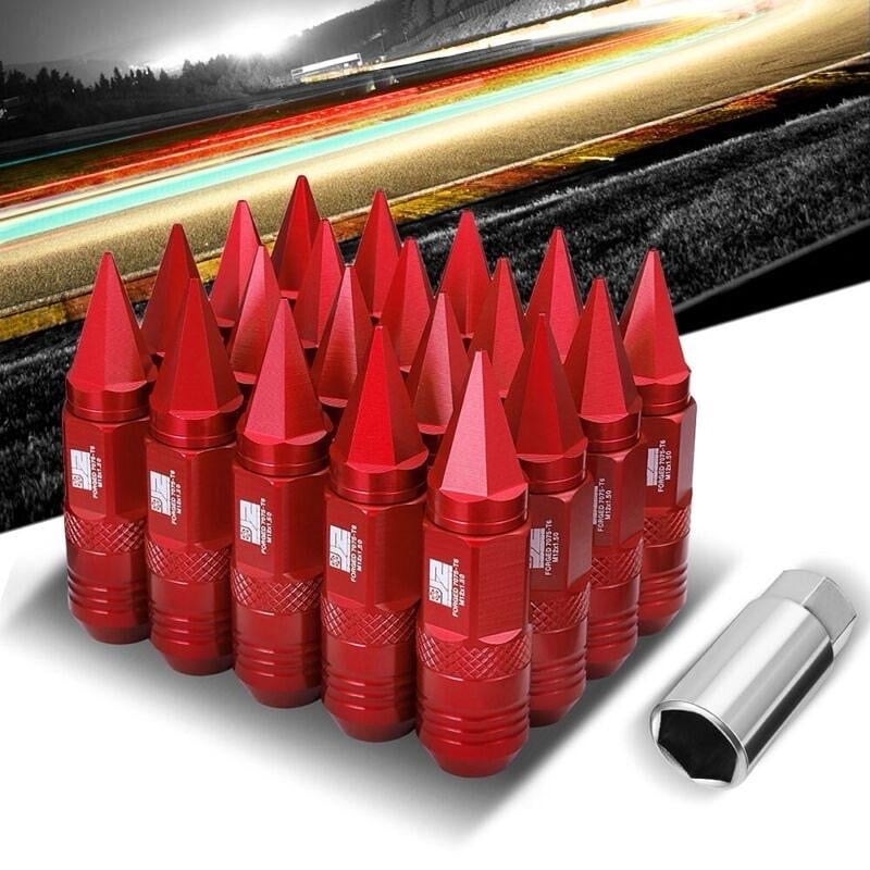 J2 20PCs Red M12x1.5 Open / Closed End Spike 81mm Tall Conical Seat Lug Nuts tu