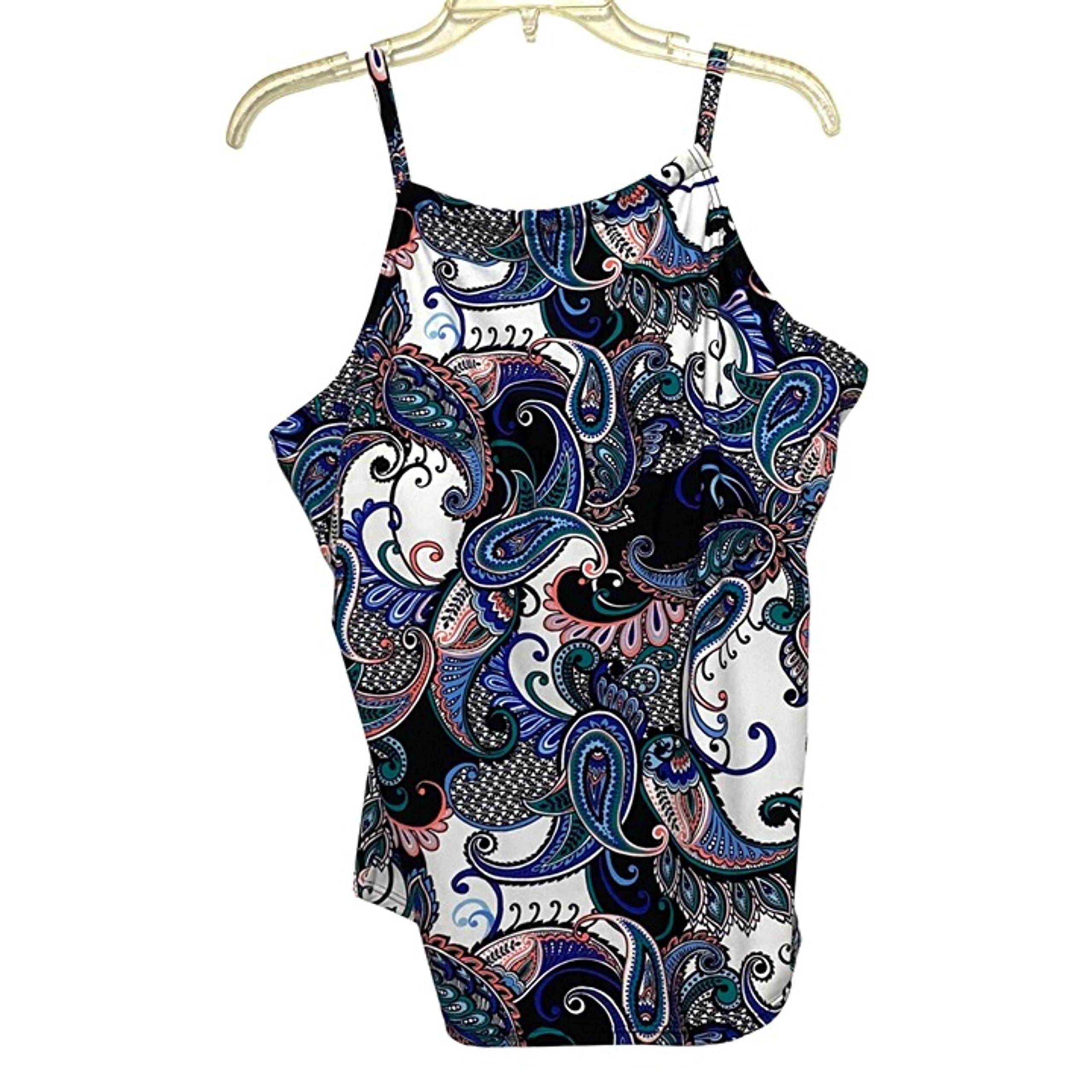 Island Escape Tankini Top Womens Size 16 Paisley Cruisewear Vacation Beach Pool