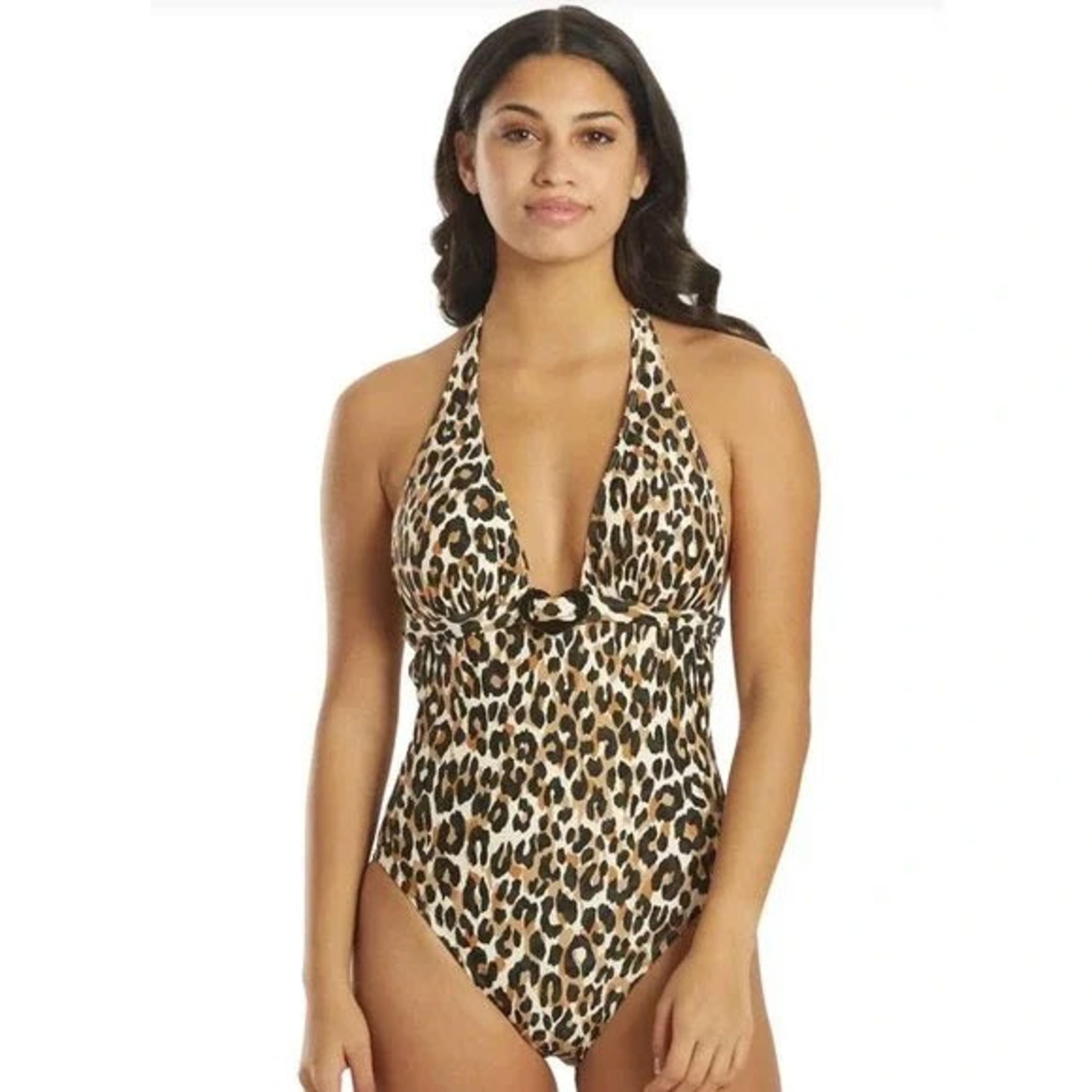 Kate Spade Women's Leopard Heart Buckle Halter One Piece Swimsuit animal print