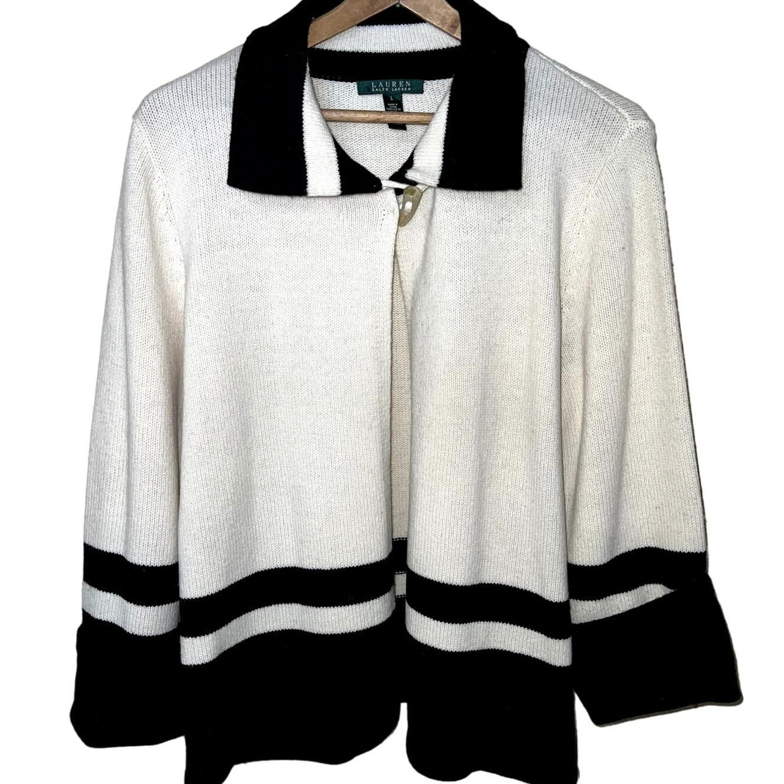 Vintage Lauren Ralph Lauren 100% Wool Sweater Knit Cardigan Sz Large Colorblock