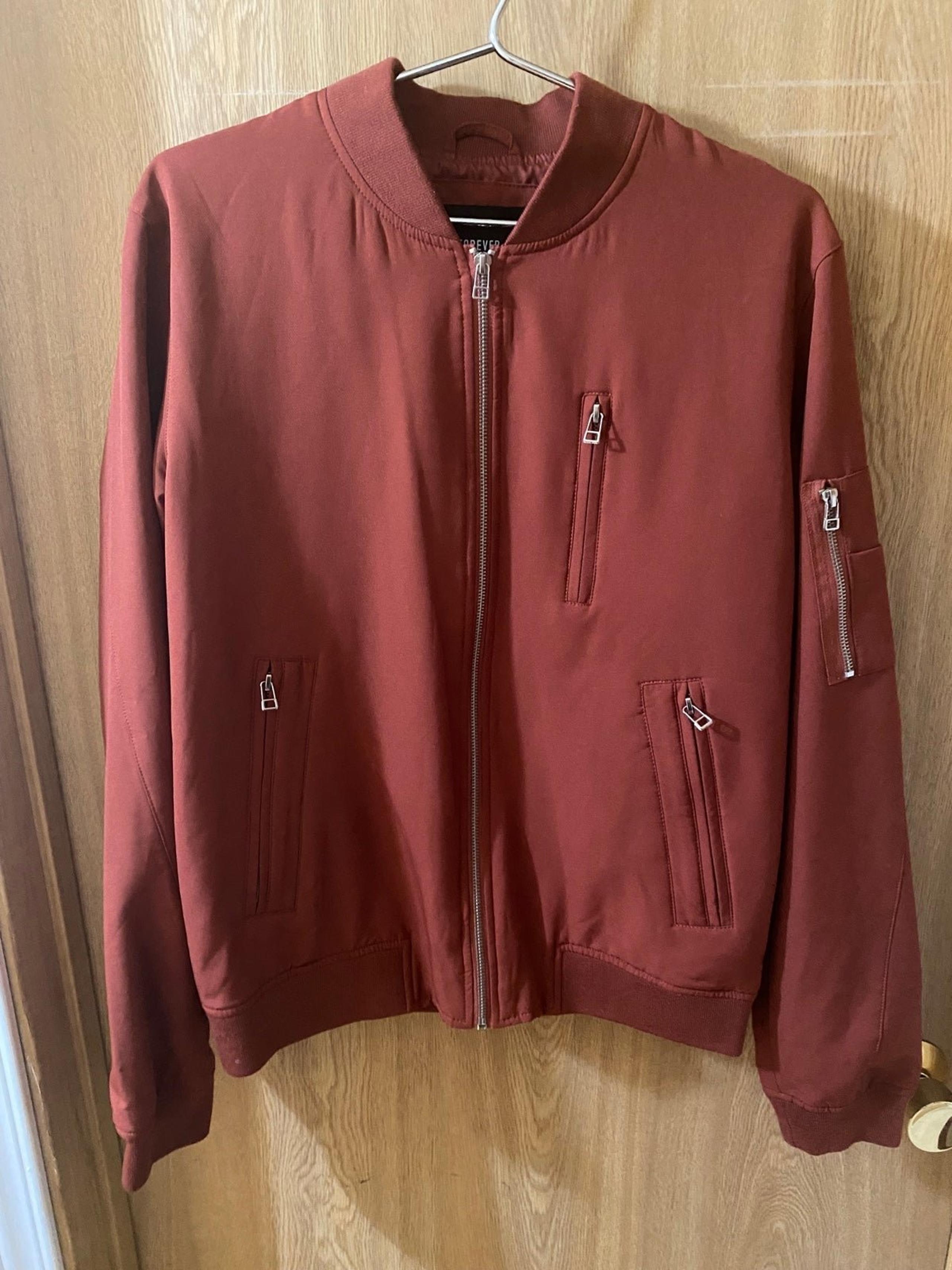 Forever 21 Men Bomber Jacket - dark rust / light maroon - mens size M