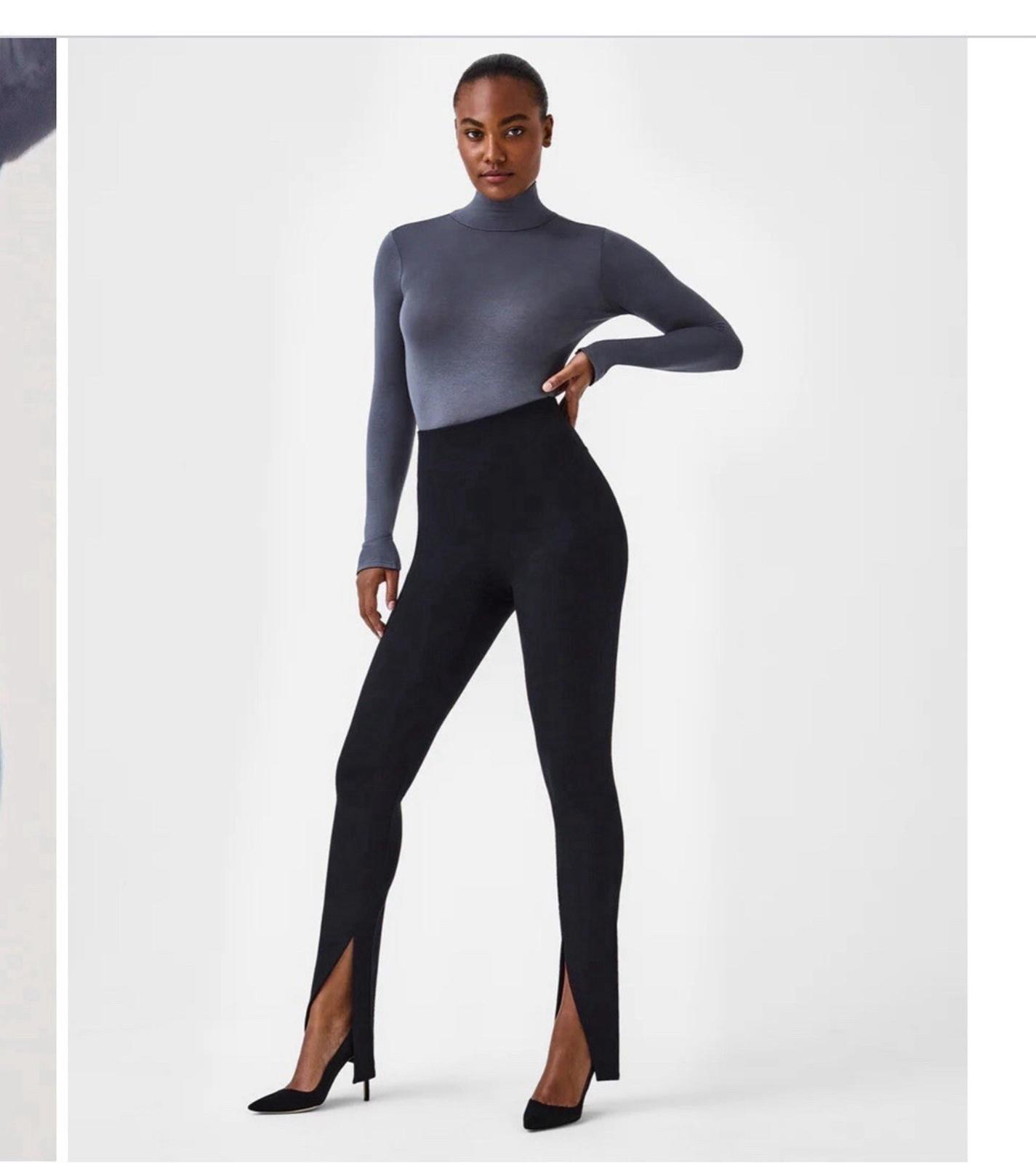 Spanx Pants large L black high rise slimming split front legging business office