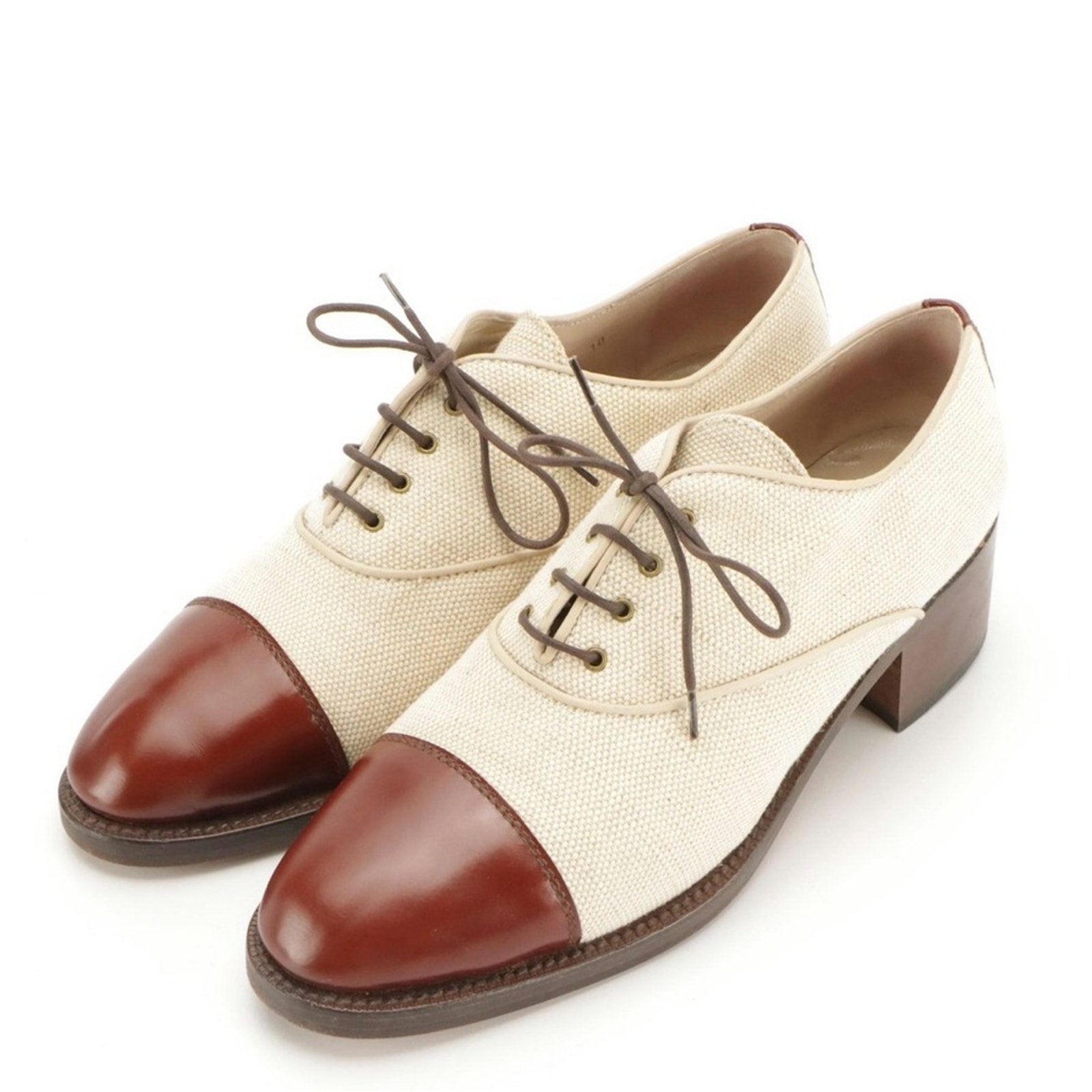 Susan Bennis/Warren Edwards Brown Canvas and Leather Pumps in Original Box