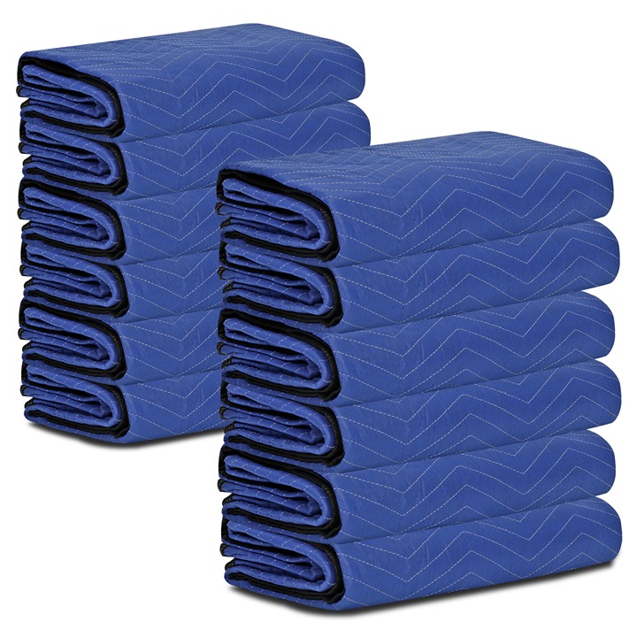 12 Pack Moving Blankets 80" x 72" Pro Economy Blue Shipping Furniture Pads