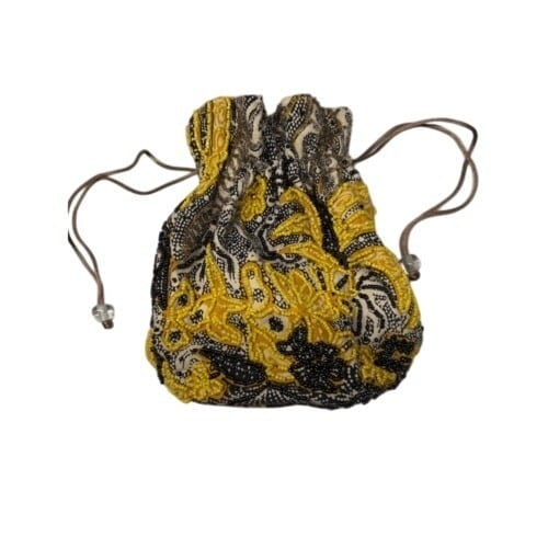 Duo Beaded Bag Purse Yellow Silver Cinch Top