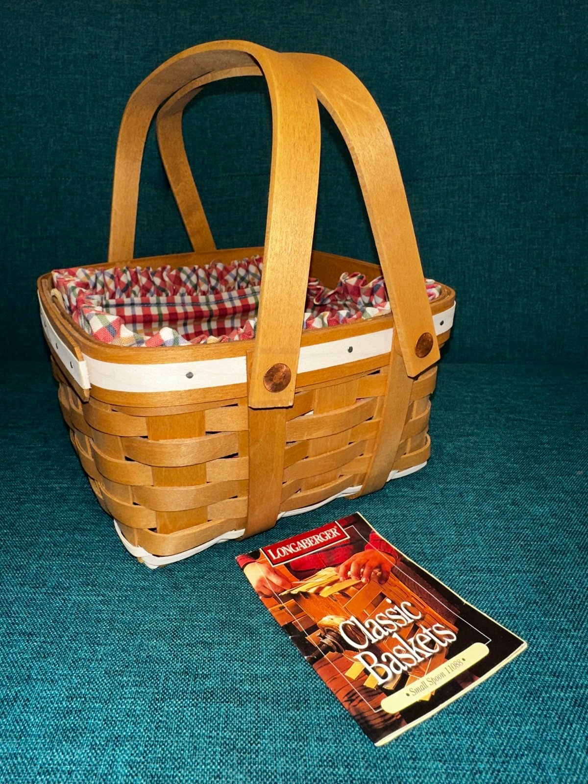 Longaberger 2010 Napkin Carrier Basket Warm Brown White Wash Splint+Liner Tags