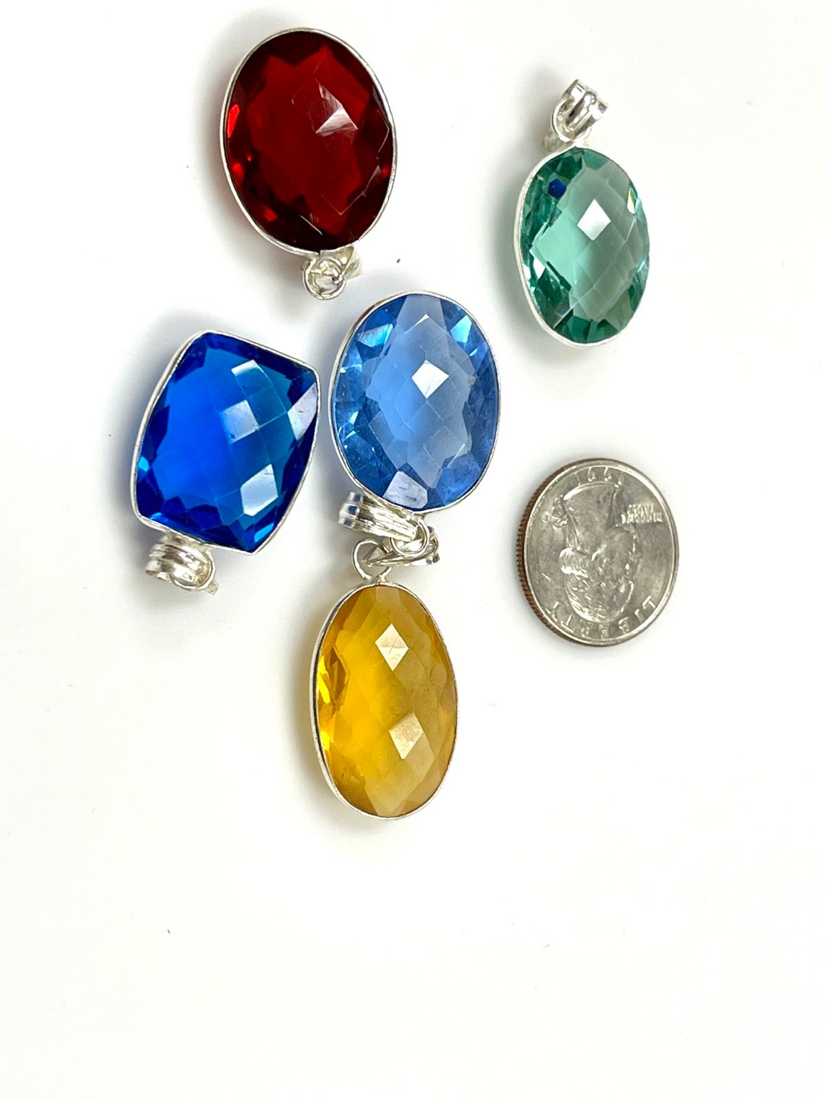 5 Pcs. Sterling Silver Crystal Pendents