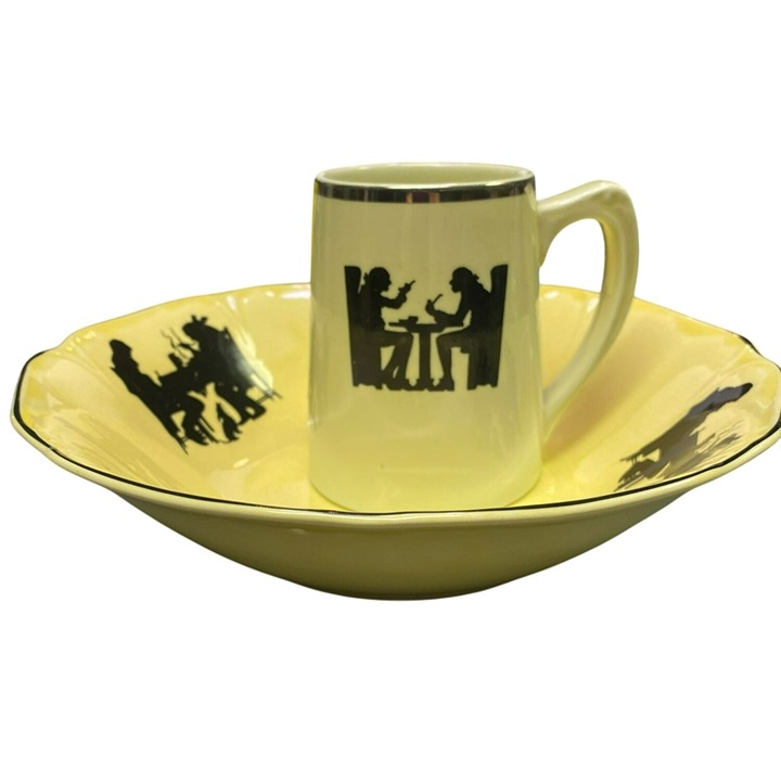 Antique 1930's Hall Crooksville Bake-in-Ware Yellow Bowl & Tankard Set