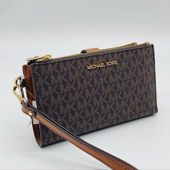 Michael Kors Large Double Zip Wallet Wristlet Brown
