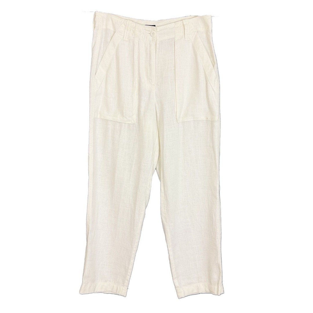 J.CREW Seaside Cargo Pant in Linen-Tencel Lyocell Blend 2P White Tapered NEW B10