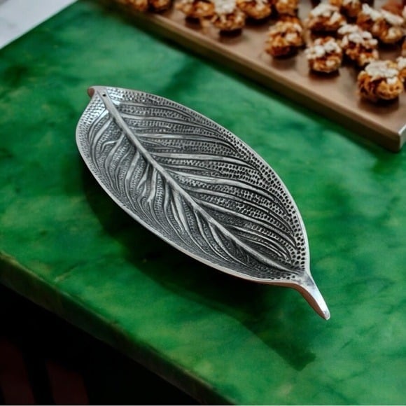 Leaf Serving Dish Footed Silver Metal Leaf Serving Bowl Platter Serveware