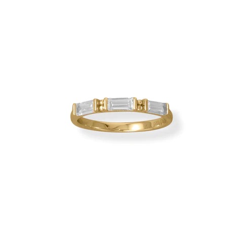Bodacious Baguettes! 14 Karat Gold Plated White Baguette CZ Ring Sizes 6-9 Avail