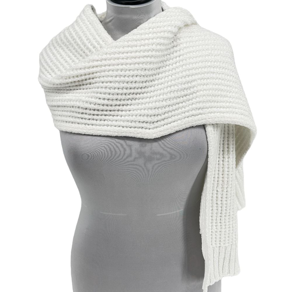 Calvin Klein White Ribbed Soft Knit Scarf Wrap Cozy Winter Accessory 70 L x 13 W
