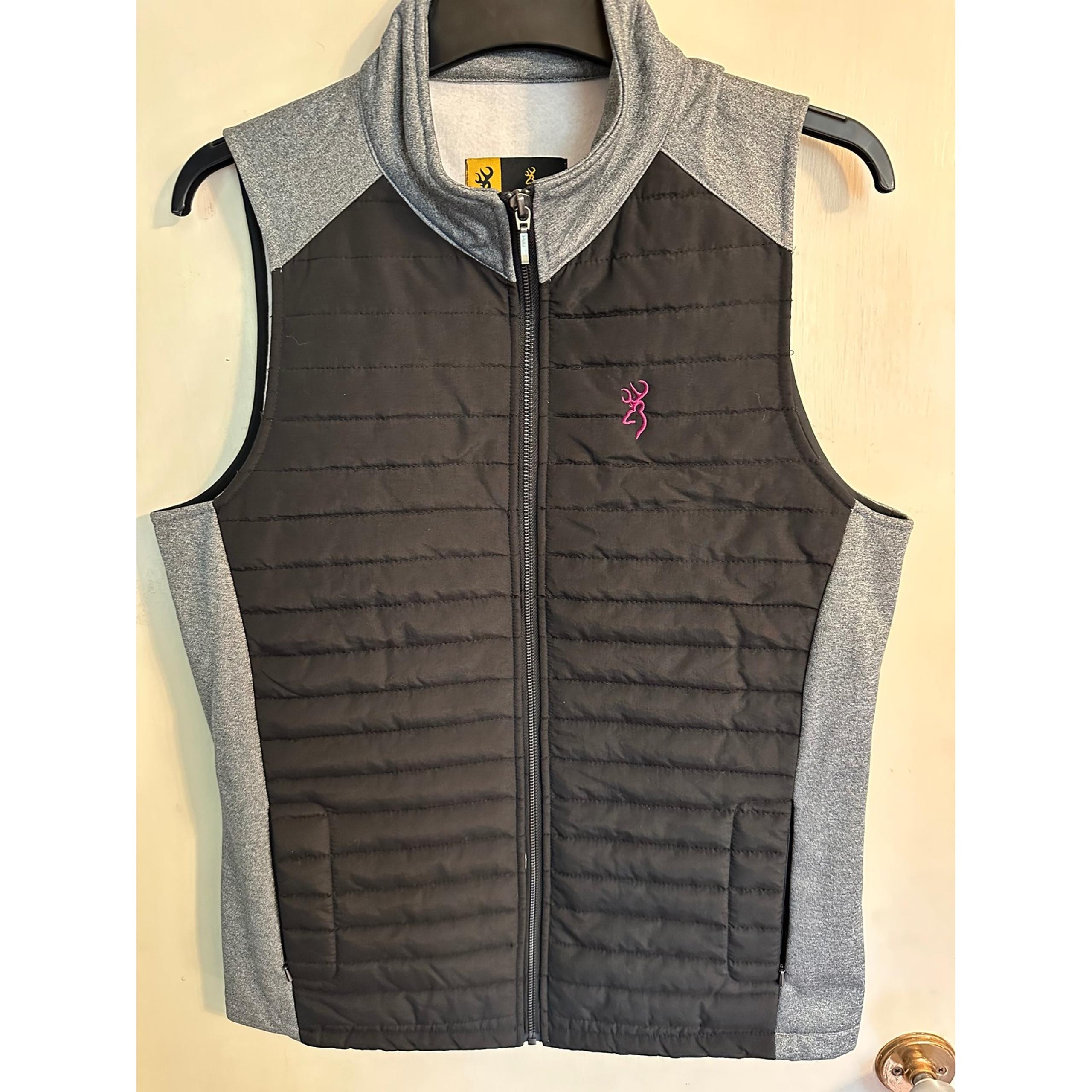 Puffer Vest Full Zip Sleeveless Padded Outdoor Gray Black Womens - Browning