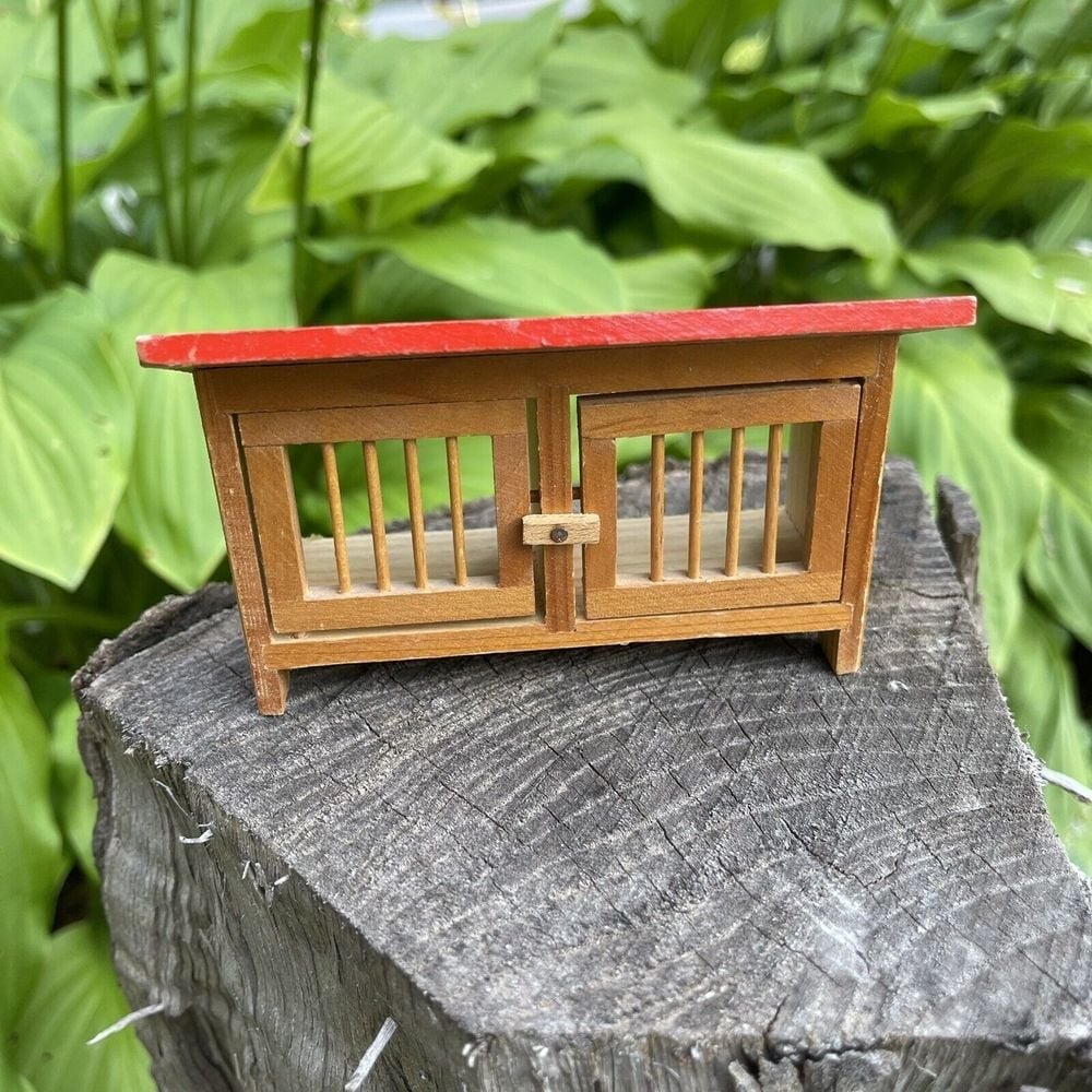 Vintage Doll house Miniature Critter Animal 2 screened cage Crate Hutch Germany