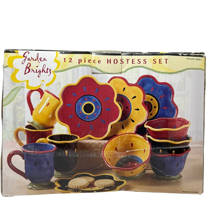 Garden Brights 12-Piece Set Mugs Plates Bowls Multicolor Floral Susan Winget