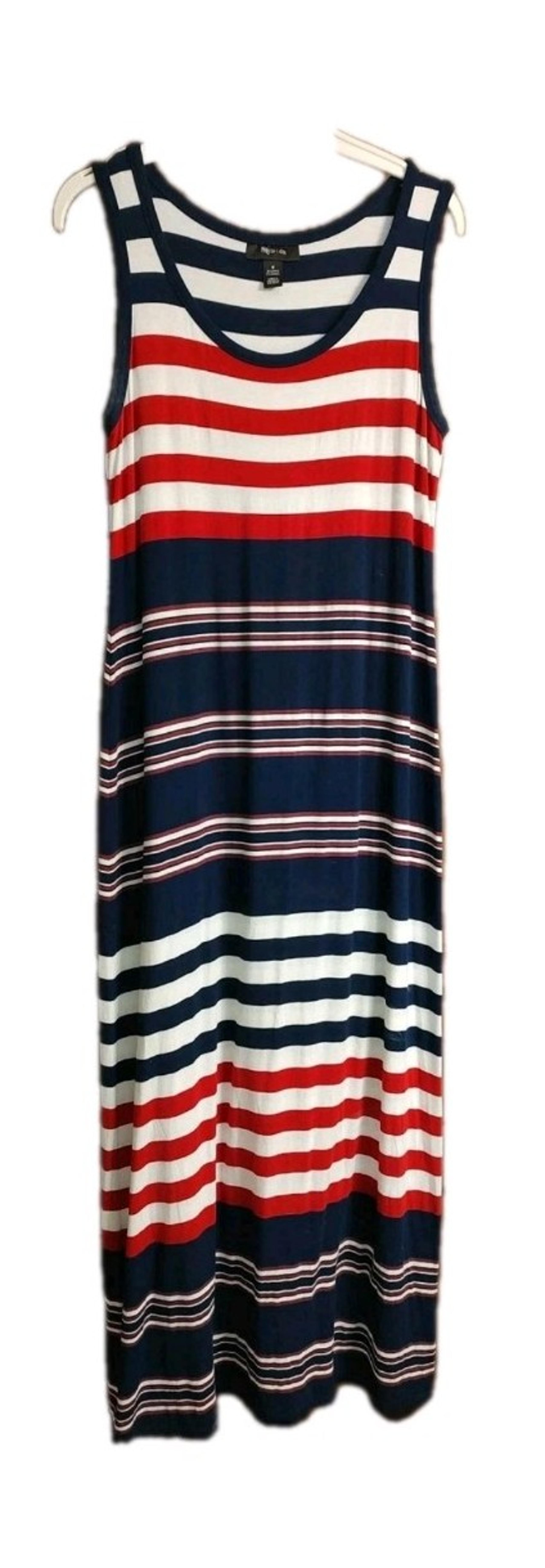 Women's Style & Co Patriotic Sleeveless Stripe Maxi  Dress Sz M Red White Blue