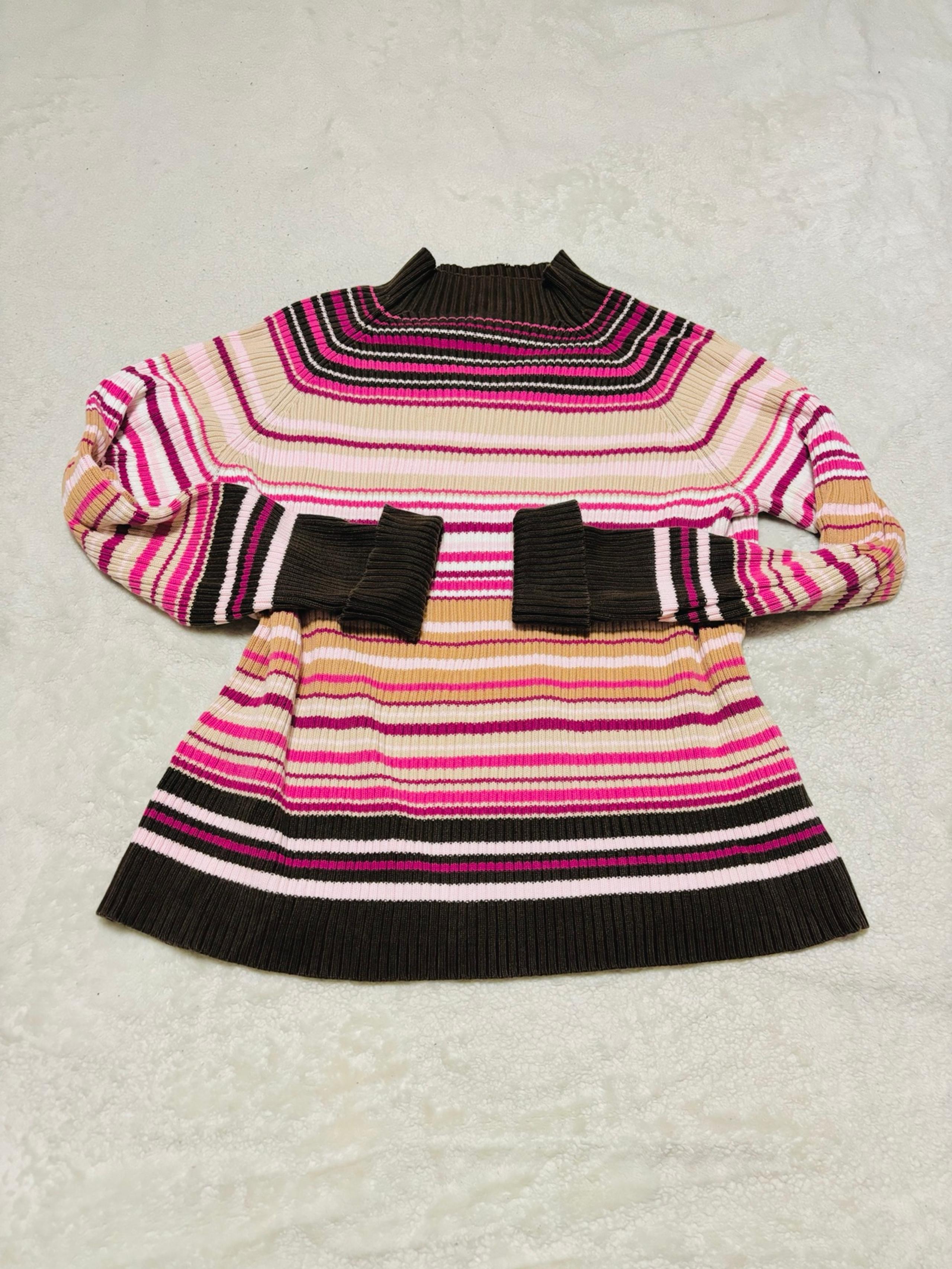 Vintage Y2k Studio Works Brown Pink Multicolor Striped Mock Neck Sweater