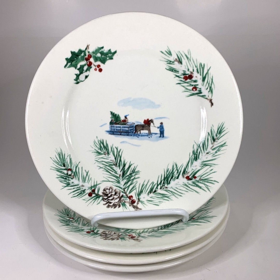 Farberware White Christmas Dinner Plates 2118 Original Version Rare Vintage Set