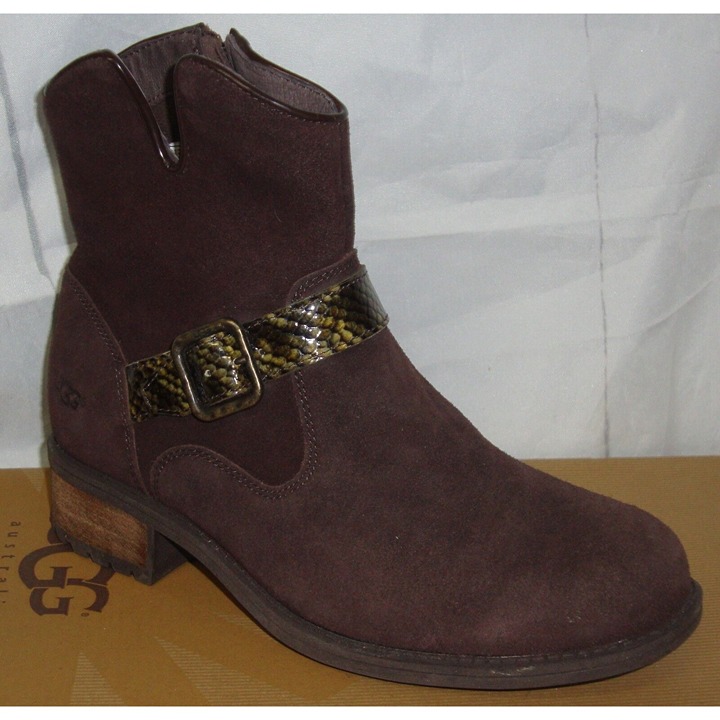 UGG Australia MILNOR Brown Suede Snake Strap Ankle Boots Size US 7.5 NEW 1006012