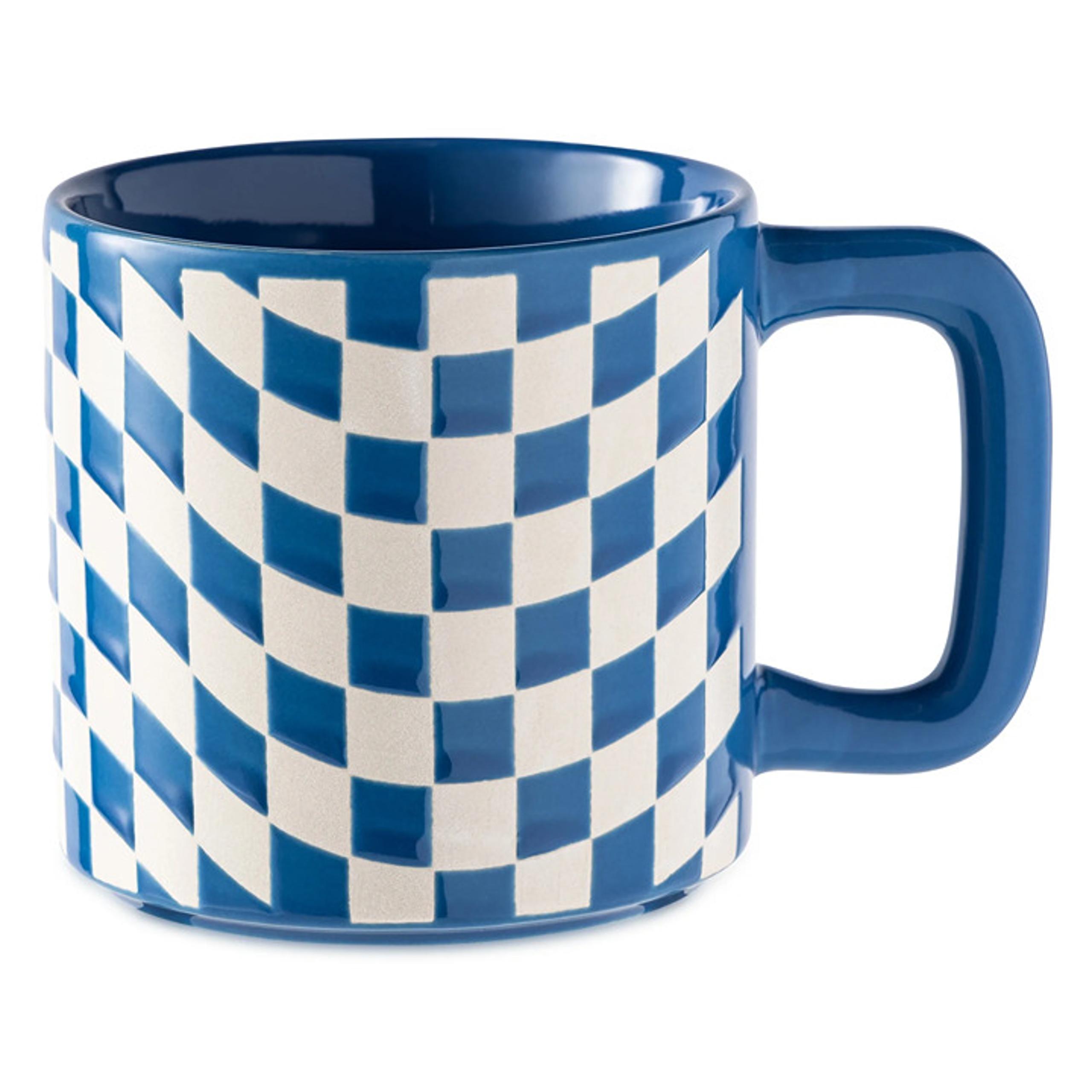 Checkered Ceramic Coffee Mug 16 oz Mainstays Blue Classic Design Brand New