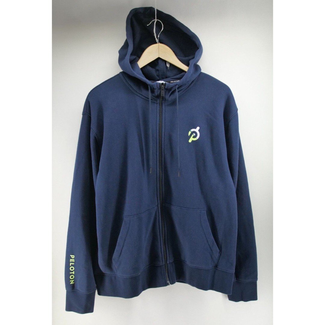Peloton Hoodie Mens Large Blue Zip Pockets Long Sleeve Full Zip