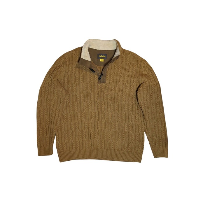 Cabela's Mens XL Cable Fisherman Knit Sweater Toggle Buttons Elbow Patchs Heavy