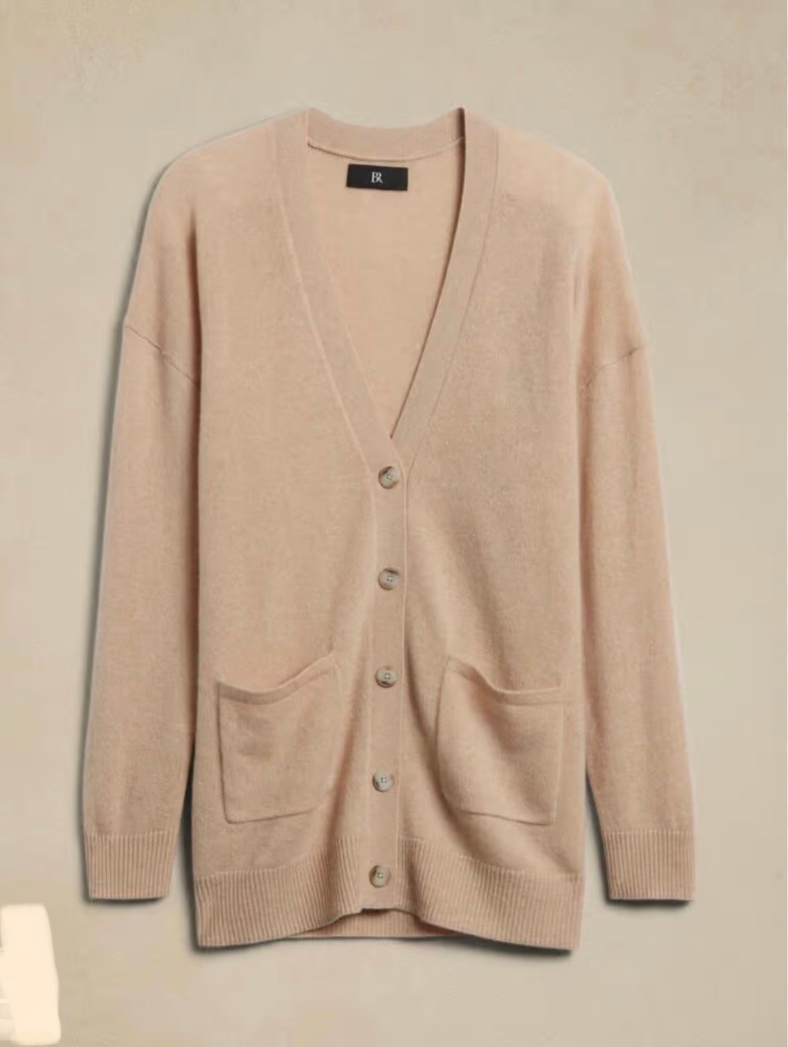 Banana Republic Sz XL Caro 100% Cashmere Cream Beige V-neck Long Sleeve Cardigan