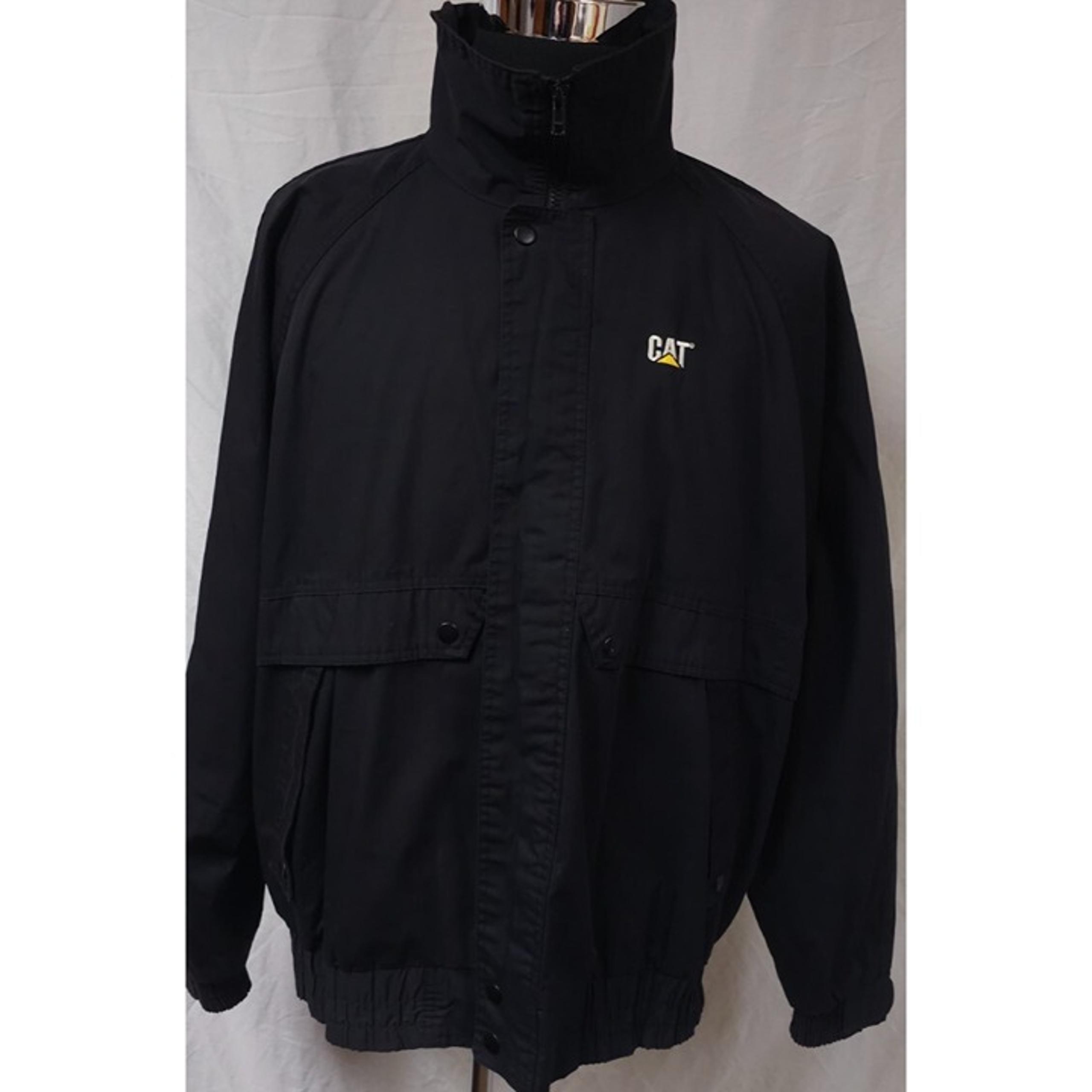 Vtg Turning Point CAT Mens XXL Black Zip Snap Caterpillar Lined Work Jacket Coat