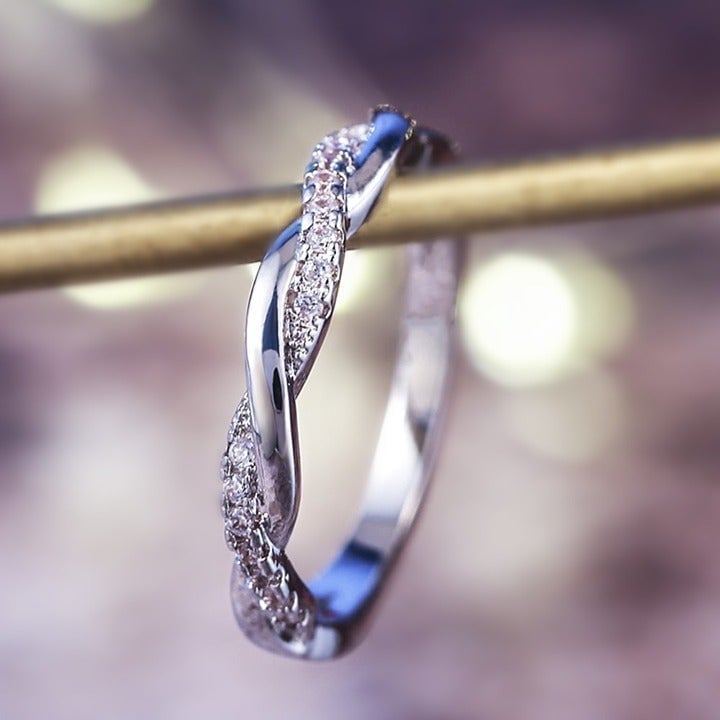 Casual Dinty Two Lines Twining Cross Zircon Thin Rings for Women, INDN8172