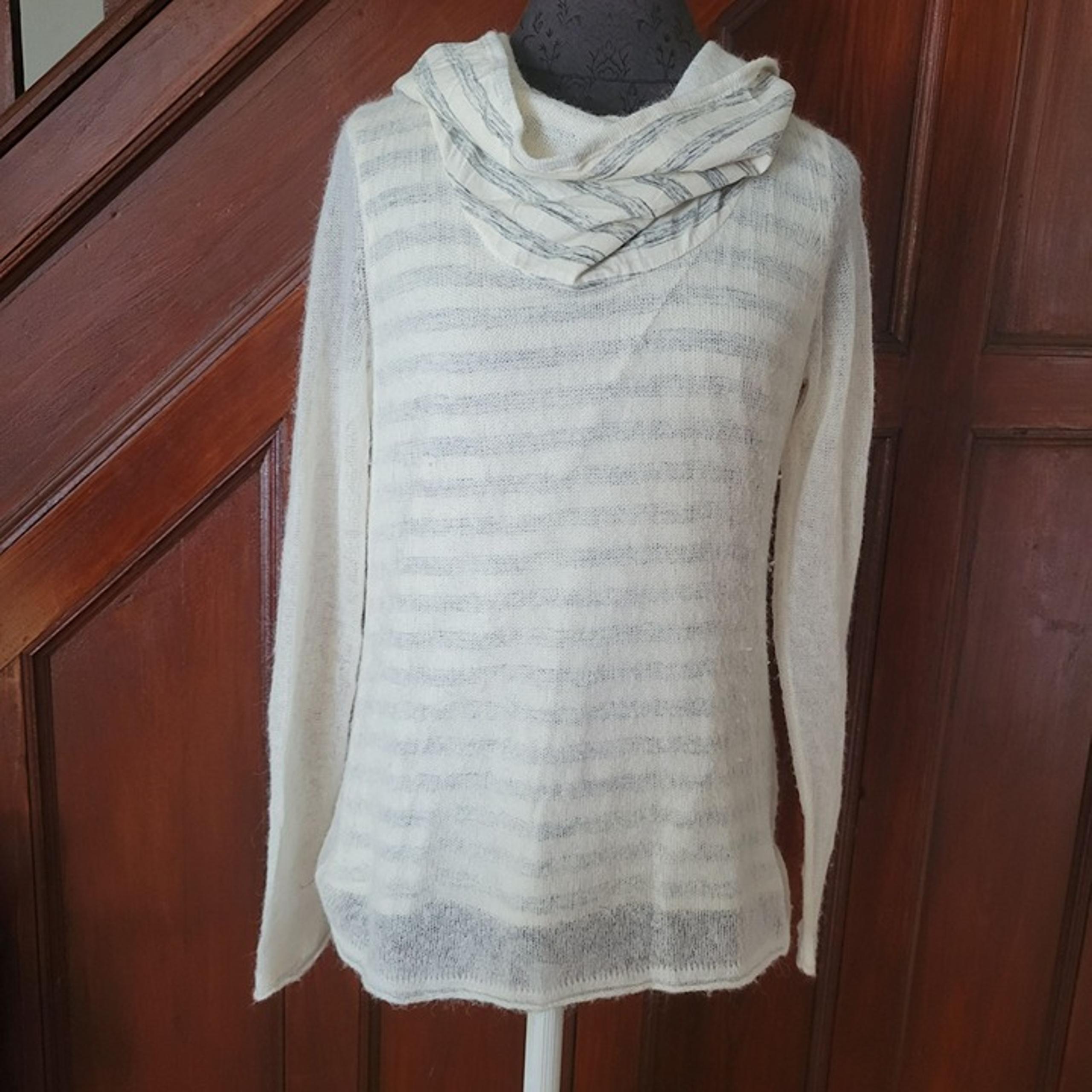 Anthropologie Moth Womens Striped Cowl Neck Sweater S Wool & Polyamide Blend Whi