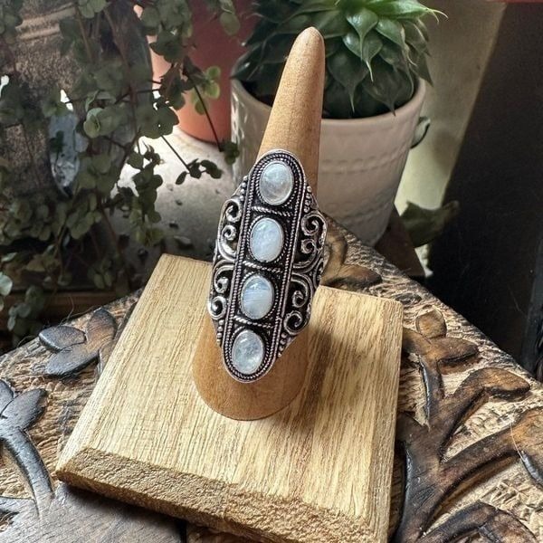 Moonstone Sterling Silver Boho Ring Size 8