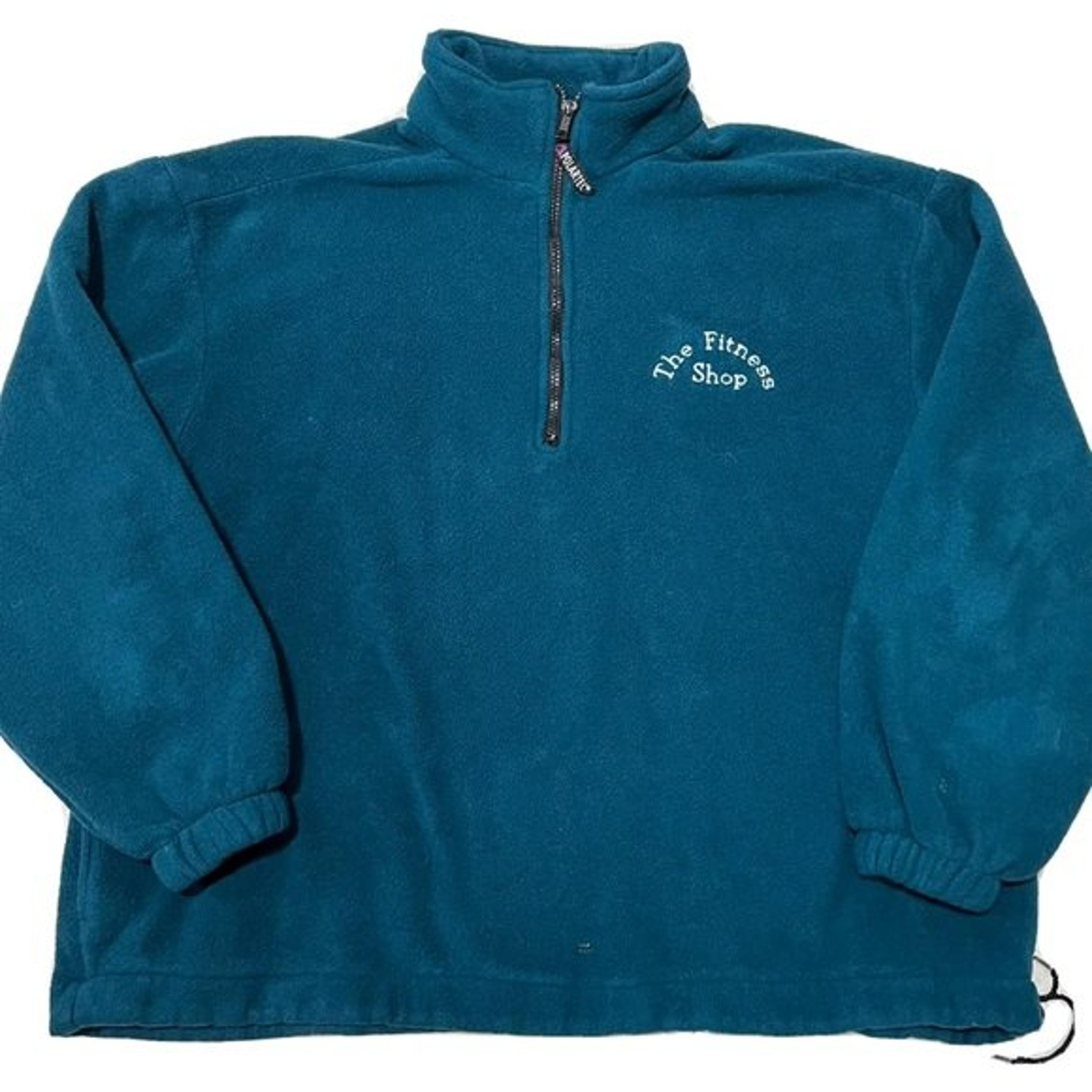 The Fitness Shop vintage fleece pullover 1/4 zip men large 90s green workout