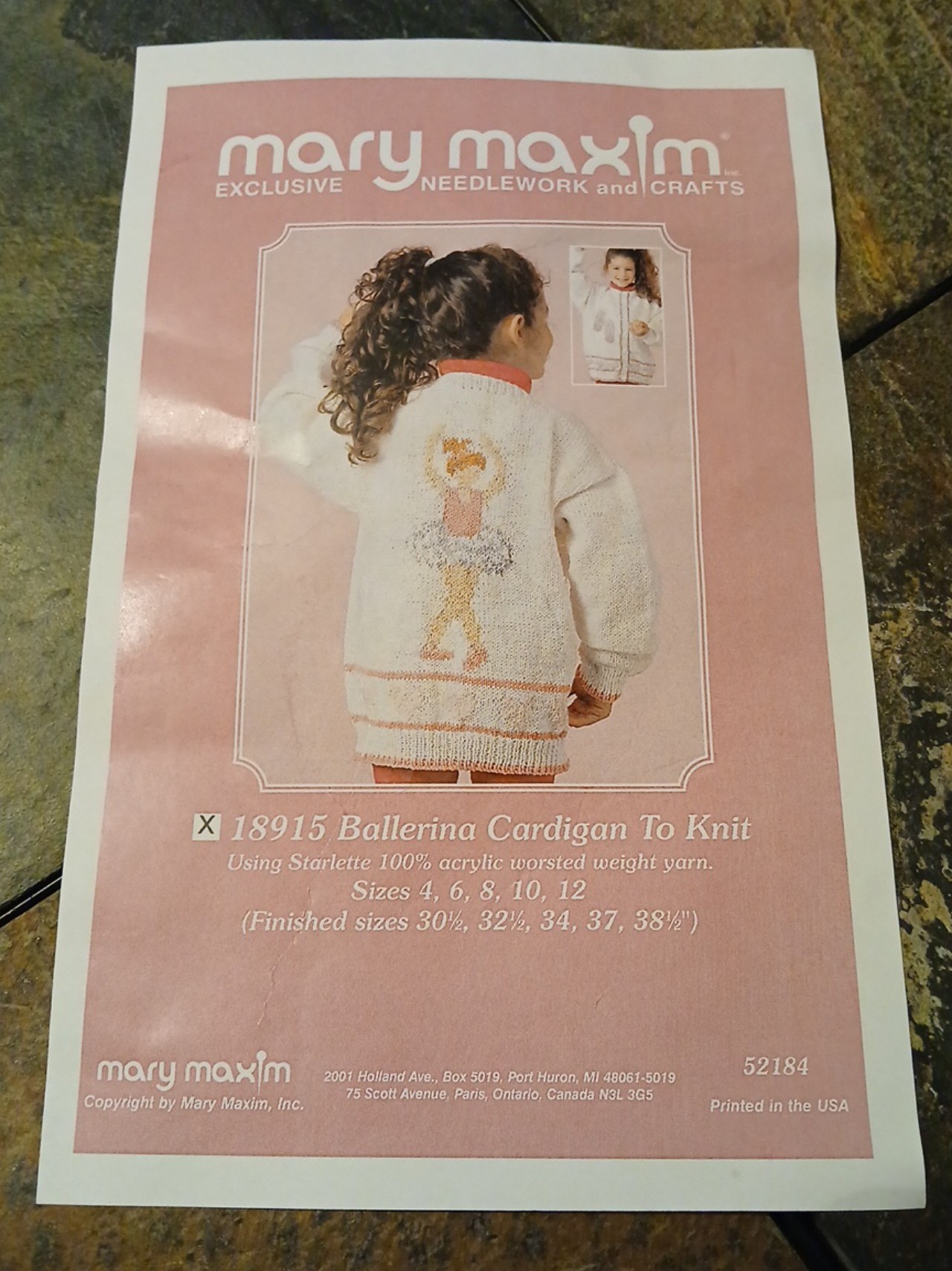 2001 Mary Maxim Ballerina Cardigan to knit kit