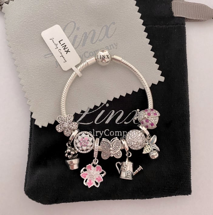 Linx Snake Chain Bracelet with Gardening and Flower Themed Charms