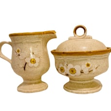 Vintage MIKASA White Petals Creamer and Covered Sugar Set