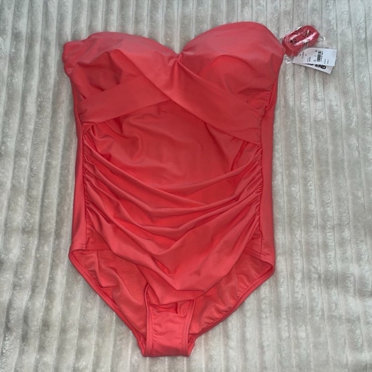 Lands' End Chlorine Resistant Bandeau Front Wrap One Piece Swimsuit • XL (18)